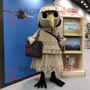 Beige Crow mascot costume character dressed with a One-Piece Swimsuit and Wallets