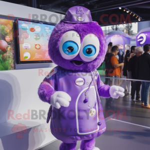 Lavender Meatballs mascot costume character dressed with a Cover-up and Digital watches