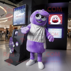 Lavender Meatballs mascot costume character dressed with a Cover-up and Digital watches
