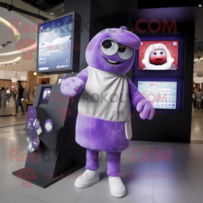 Lavender Meatballs mascot costume character dressed with a Cover-up and Digital watches