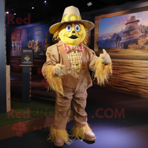 Gold Scarecrow mascot costume character dressed with a Romper and Pocket squares