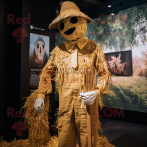 Gold Scarecrow mascot costume character dressed with a Romper and Pocket squares
