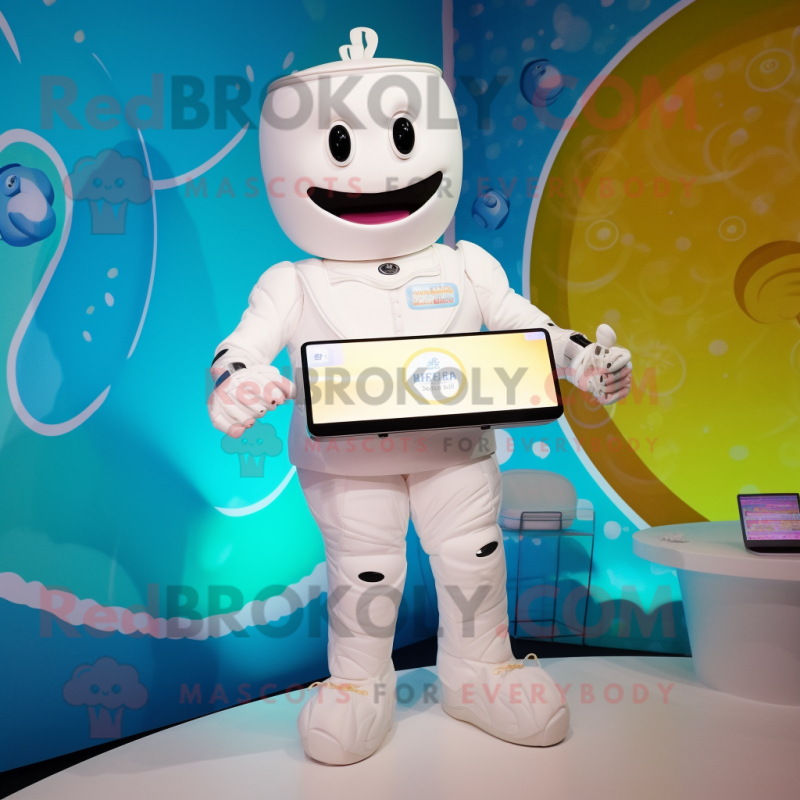 Cream Wedding Cake mascot costume character dressed with a Swimwear and Digital watches