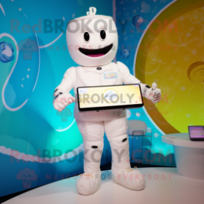 Cream Wedding Cake mascot costume character dressed with a Swimwear and Digital watches