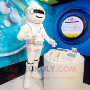 Cream Wedding Cake mascot costume character dressed with a Swimwear and Digital watches