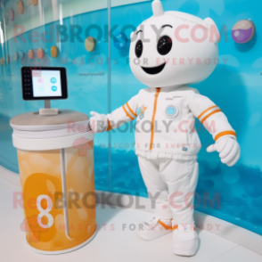 Cream Wedding Cake mascot costume character dressed with a Swimwear and Digital watches