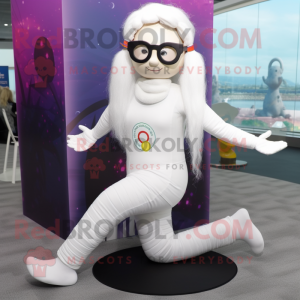 White Mermaid mascot costume character dressed with a Yoga Pants and Eyeglasses