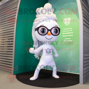 White Mermaid mascot costume character dressed with a Yoga Pants and Eyeglasses