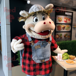 White Pulled Pork Sandwich mascot costume character dressed with a Flannel Shirt and Brooches
