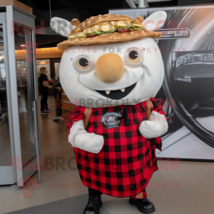 White Pulled Pork Sandwich mascot costume character dressed with a Flannel Shirt and Brooches