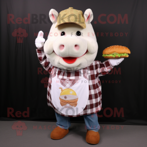 White Pulled Pork Sandwich mascot costume character dressed with a Flannel Shirt and Brooches