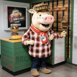 White Pulled Pork Sandwich mascot costume character dressed with a Flannel Shirt and Brooches