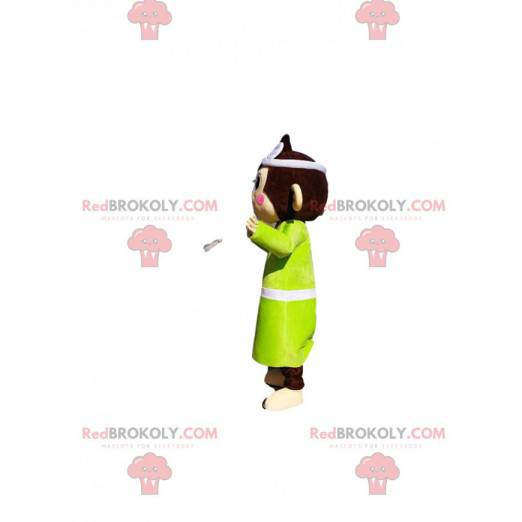 Brun ape maskot med neongul badekåpe - Redbrokoly.com