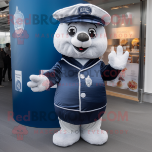 Navy Ice mascot costume character dressed with a Waistcoat and Coin purses