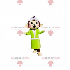 Brown monkey mascot with a neon yellow bathrobe - Redbrokoly.com