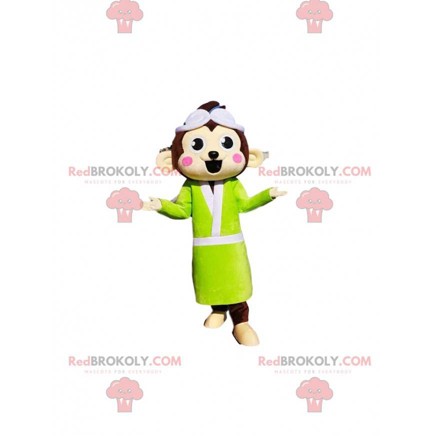 Mascotte de singe marron avec un peignoir jaune fluo - Mascotte de singe marron avec un peignoir jaune fluo -