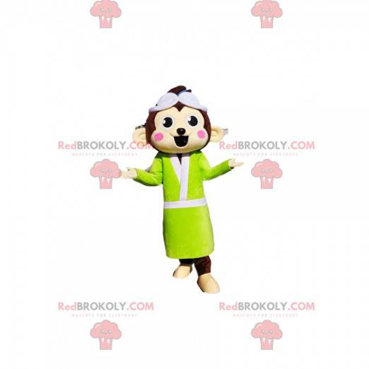 Brown monkey mascot with a neon yellow bathrobe - Redbrokoly.com