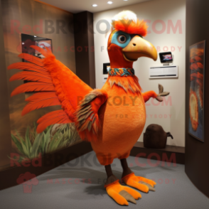 Orange Pheasant mascot costume character dressed with a Capri Pants and Anklets