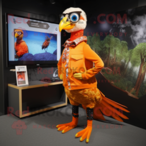 Orange Pheasant mascot costume character dressed with a Capri Pants and Anklets