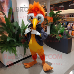 Orange Pheasant mascot costume character dressed with a Capri Pants and Anklets