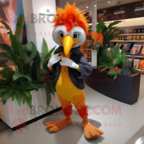 Orange Pheasant mascot costume character dressed with a Capri Pants and Anklets