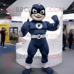 Navy Superhero mascot costume character dressed with a Playsuit and Bracelets