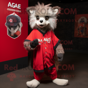 Red Aye-Aye mascot costume character dressed with a Baseball Tee and Shawl pins