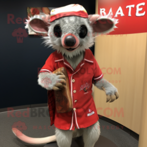 Red Aye-Aye mascot costume character dressed with a Baseball Tee and Shawl pins