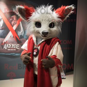 Red Aye-Aye mascot costume character dressed with a Baseball Tee and Shawl pins