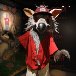 Red Aye-Aye mascot costume character dressed with a Baseball Tee and Shawl pins