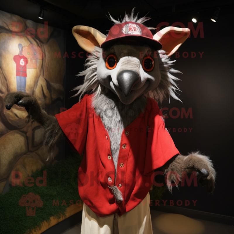 Red Aye-Aye mascot costume character dressed with a Baseball Tee and Shawl pins Red Aye-Aye mascot costume character dressed with a Baseball Tee and Shawl pins