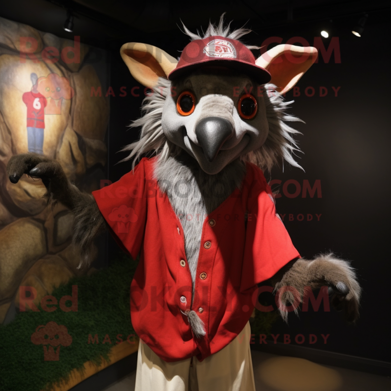 Red Aye-Aye mascot costume character dressed with a Baseball Tee and Shawl pins