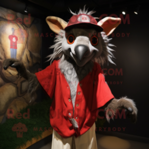 Red Aye-Aye mascot costume character dressed with a Baseball Tee and Shawl pins