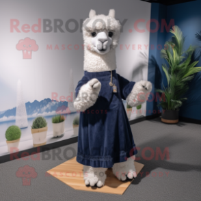Navy Alpaca mascot costume character dressed with a A-Line Skirt and Anklets