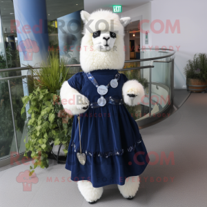 Navy Alpaca mascot costume character dressed with a A-Line Skirt and Anklets