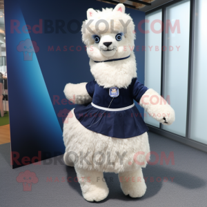 Navy Alpaca mascot costume character dressed with a A-Line Skirt and Anklets