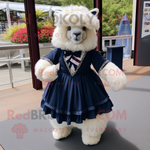 Navy Alpaca mascot costume character dressed with a A-Line Skirt and Anklets