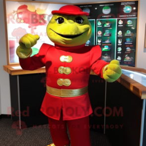 Red Pot Of Gold mascot costume character dressed with a Turtleneck and Cufflinks