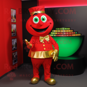Red Pot Of Gold mascot costume character dressed with a Turtleneck and Cufflinks