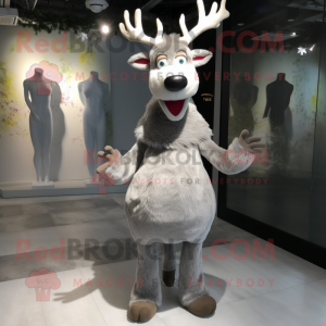 Gray Reindeer mascot costume character dressed with a Wedding Dress and Shoe laces