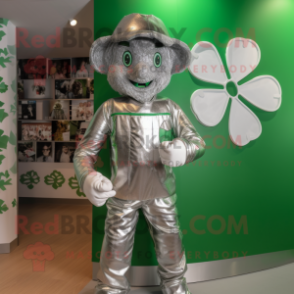 Silver Bunch Of Shamrocks mascot costume character dressed with a Dungarees and Wraps