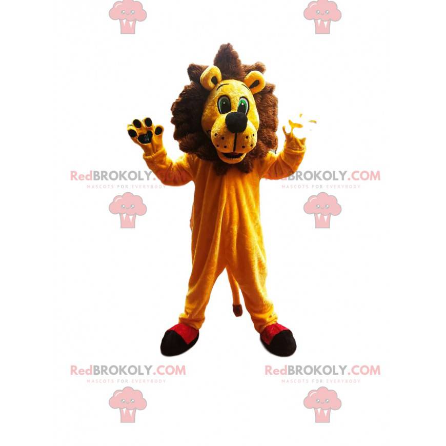 ¡Mascota león muy entusiasta con una melena magnífica! -