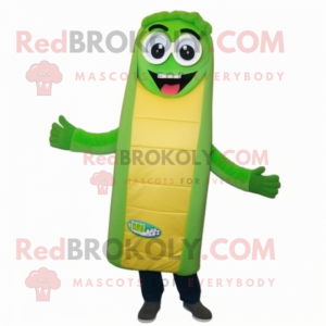 Lime Green Enchiladas mascot costume character dressed with a Jacket and Reading glasses