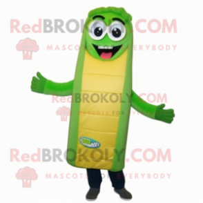 Lime Green Enchiladas mascot costume character dressed with a Jacket and Reading glasses