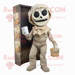 Beige Graveyard mascot costume character dressed with a Flare Jeans and Wraps