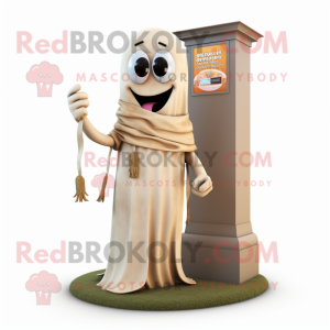 Beige Graveyard mascot costume character dressed with a Flare Jeans and Wraps