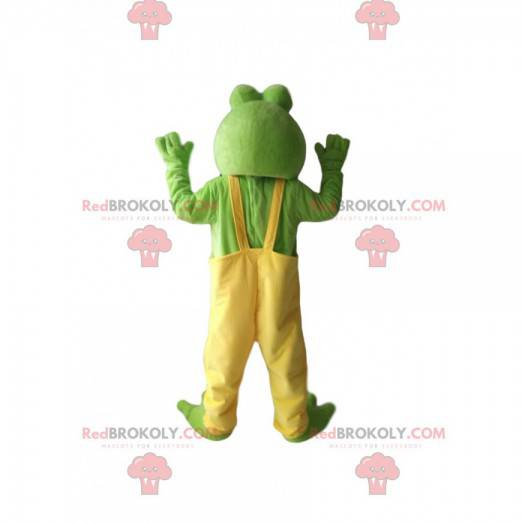 Mascota divertida rana verde con monos amarillos -