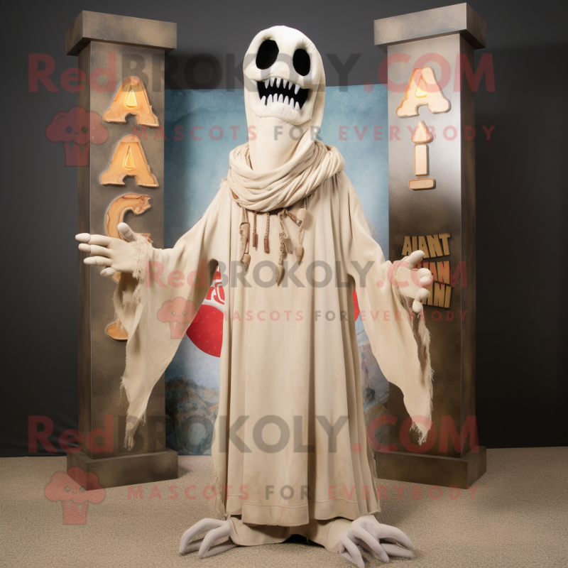 Beige Graveyard mascot costume character dressed with a Flare Jeans and Wraps