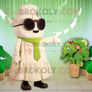 Beige Celery mascot costume character dressed with a Maxi Skirt and Sunglasses