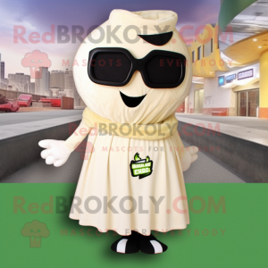 Beige Celery mascot costume character dressed with a Maxi Skirt and Sunglasses